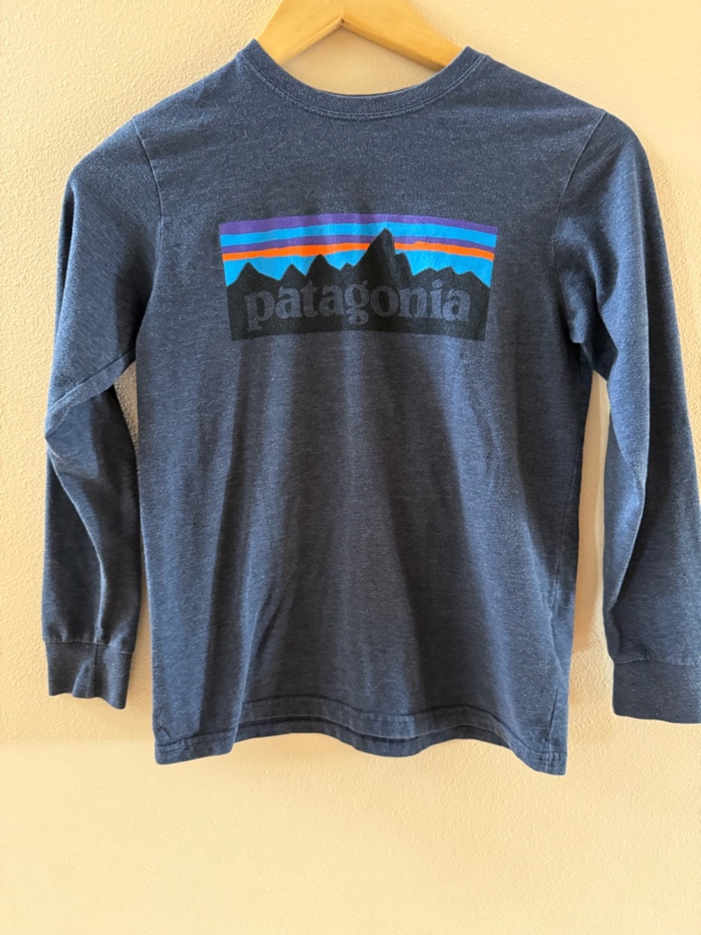 Patagonia Kids Navy Long-Sleeve Tee with Sunset Stripe Logo